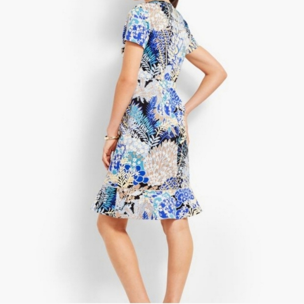 New Talbots Blue Botanical Garden Sheath Tan Dress 12 - Picture 2 of 11
